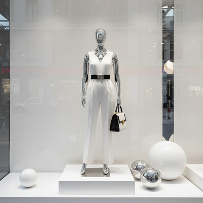 Chrome Silver Mannequin in Boutique Display