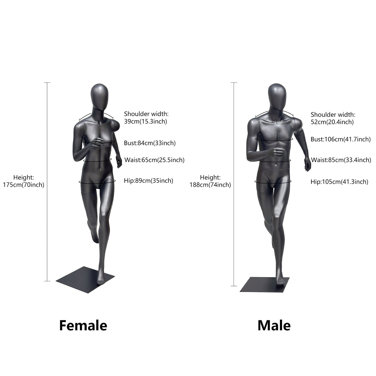 Running Mannequin Full Body Black Fiberglass Athletic Display Stand Male Female Gym Store
