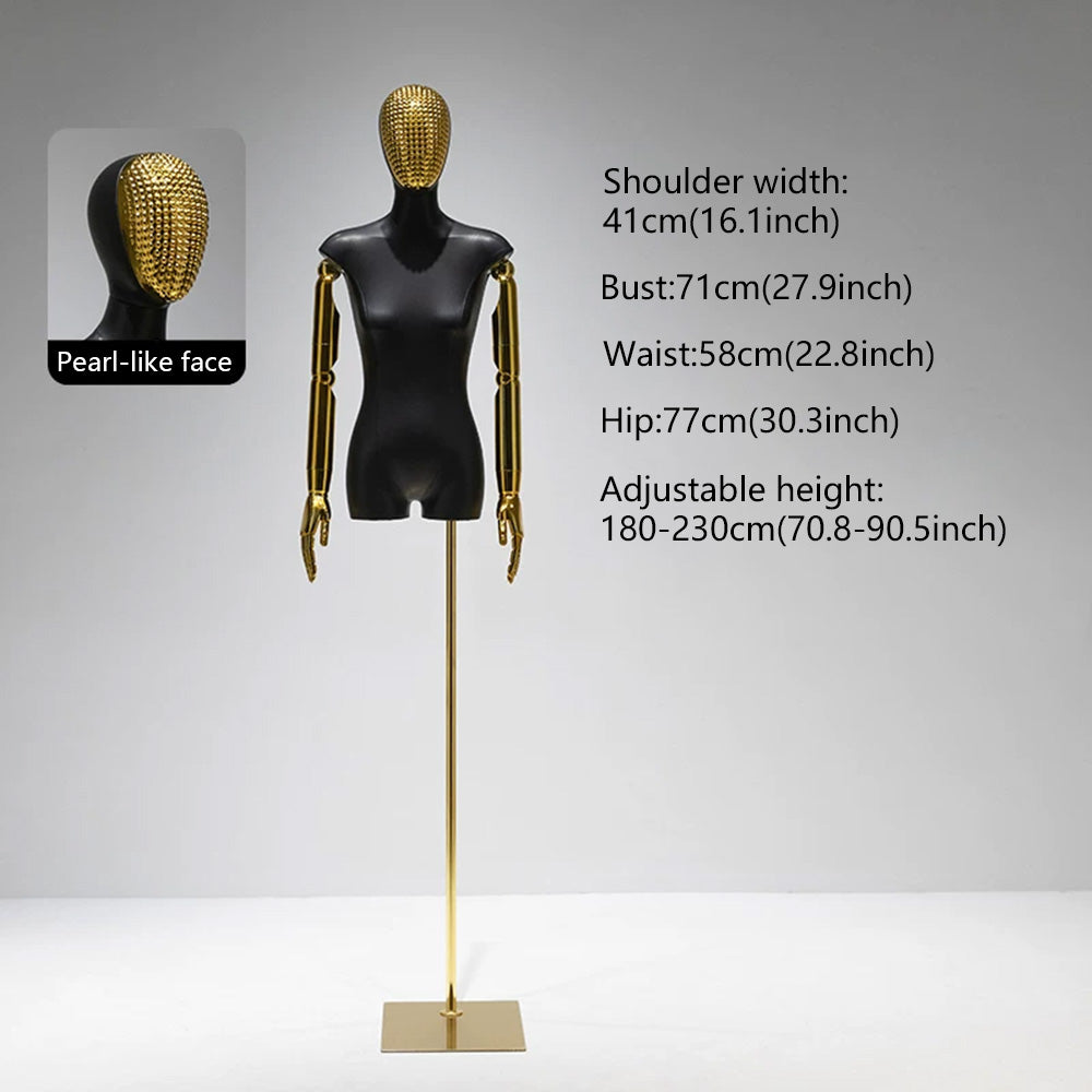 JELIMATE PU Leather Female Torso Mannequin with Poseable Arms for Boutique Window Display