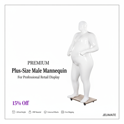 Plus Size Male Full Body Mannequin - European American Style for Large Size Clothing Display