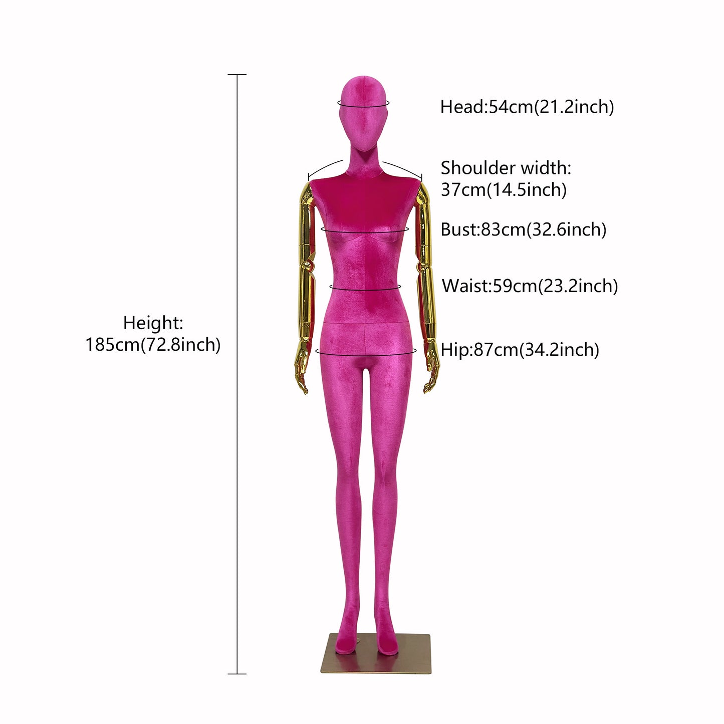 JELIMATE Velvet Female Mannequin Full Body with Gold Poseable Arms, Boutique Display