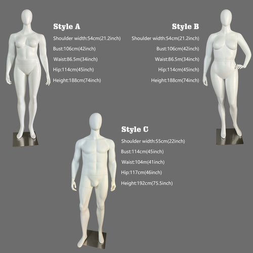 Jelimate Clothing Store Female Plus Size Mannequin Full Body,White Dress Form Male Display Mannequin Plus Size Model,Plus Size Dress Form Clothing Display Mannequin