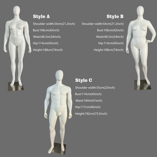 Jelimate Clothing Store Female Plus Size Mannequin Full Body,White Dress Form Male Display Mannequin Plus Size Model,Plus Size Dress Form Clothing Display Mannequin