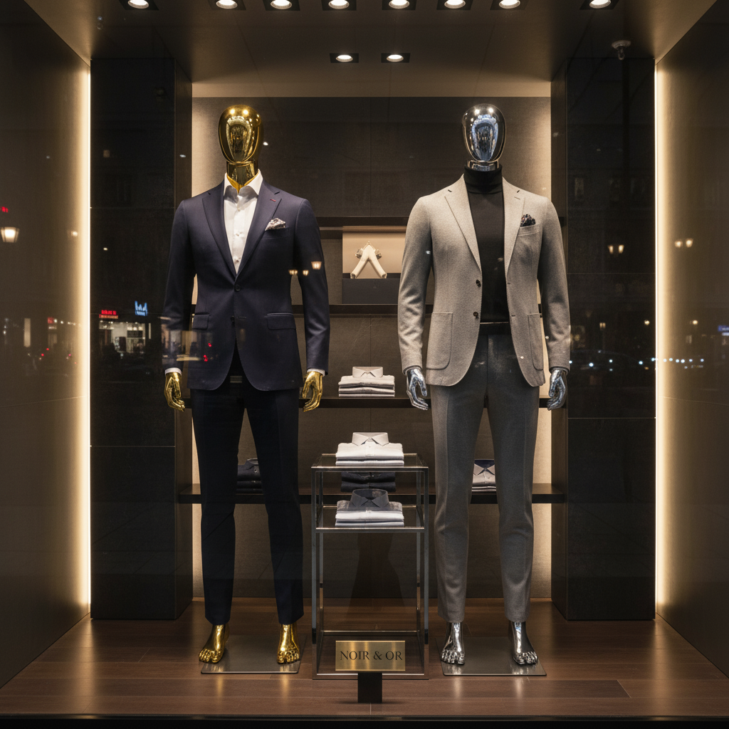 Gold and Chrome Mannequins in Fashion Store