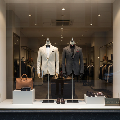 Men's clothing store window display mannequin for jackets and coats