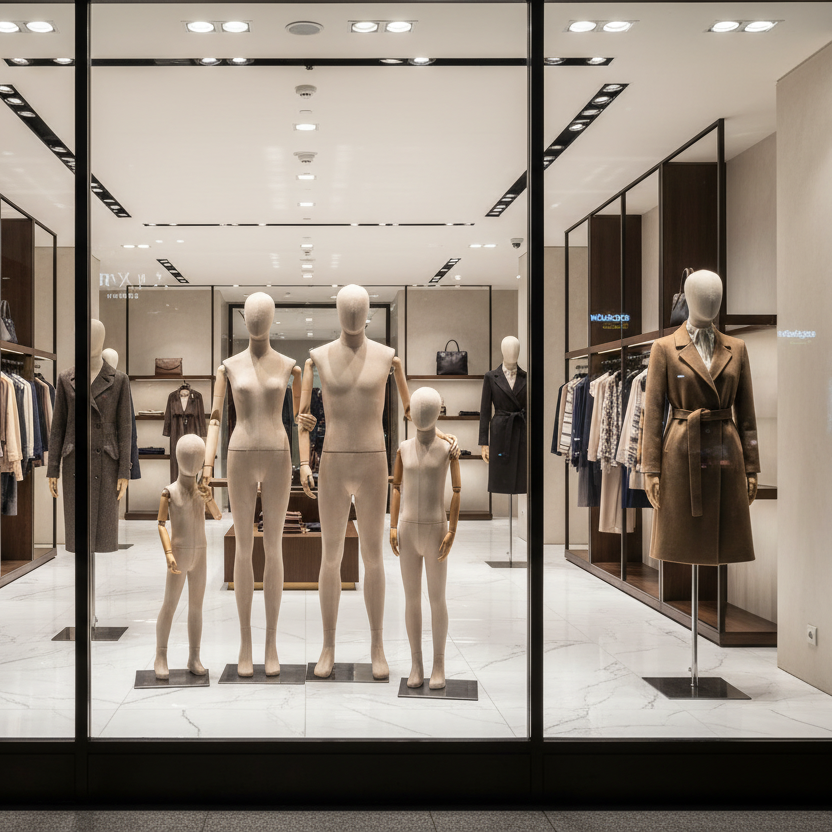 Luxury Beige Velvet Full Body Mannequin | Male, Female, Kid Sizes | Wooden Arms