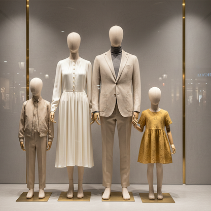 Luxury Beige Velvet Full Body Mannequin | Male, Female, Kid Sizes | Wooden Arms