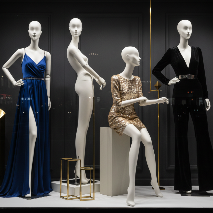 Avant-Garde Full Body Female Mannequin – Matte White Fiberglass with Matching Articulated Wooden Hands