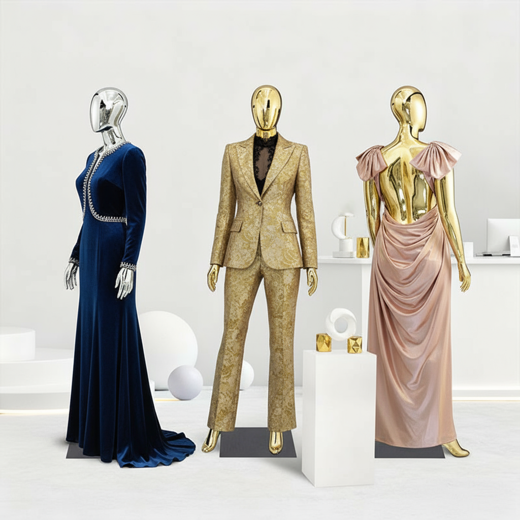 Metallic Mannequins Multiple Angles