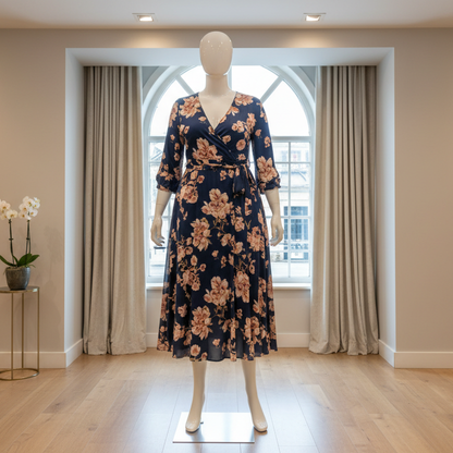 Maniquí femenino de lujo Jelimate con ventana dorada y plateada, con curvas y pechos grandes.