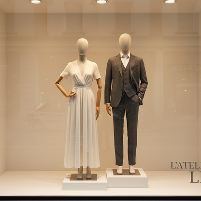 High-end-boutique-window-display-with-linen-models