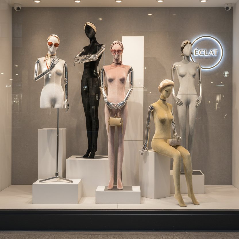 Velvet Heritage Series | Luxury Female Full Body & Torso Mannequin with Articulated Silver Plating Arms