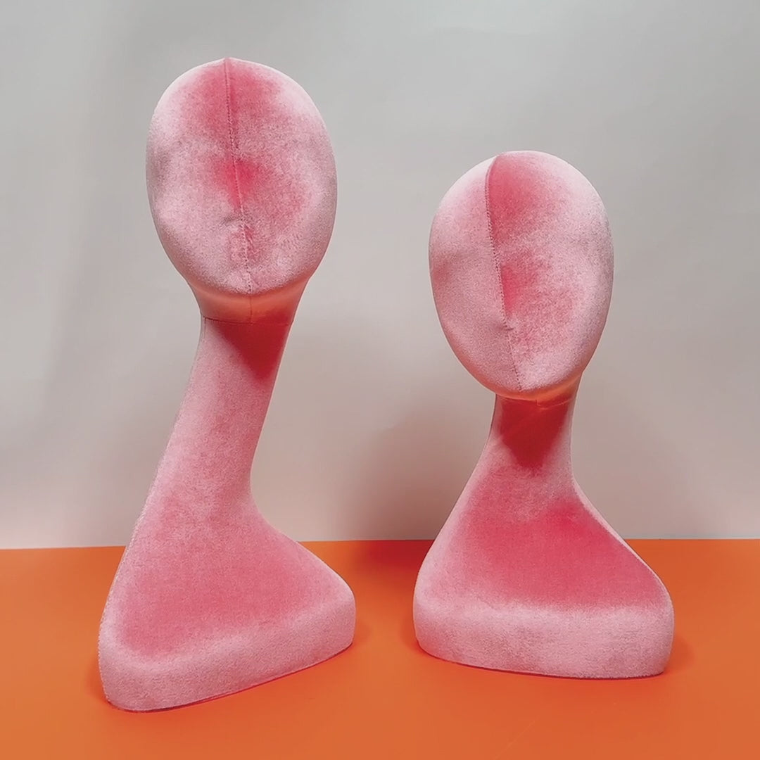 Jelimate Female Mannequin Head Dress Form Manikin,Long Neck Pink Velvet Mannequin Head for Wigs Jewelry Display Stand,Hat Display Head Mannequin Headphone Stand Sunglasses Display Holder