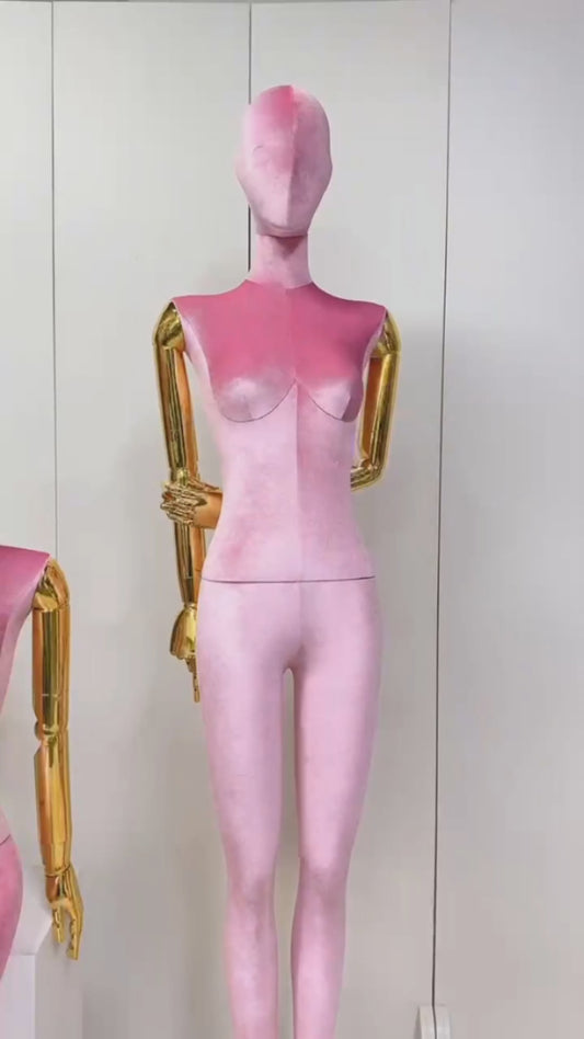 Jelimate Female Full Body Mannequin Dress Form,Velvet Mannequin Torso with Gold Arms & Base,Window Display Female Display Model,Clothing Store Clothing Display Mannequin Wedding Dress Form Props