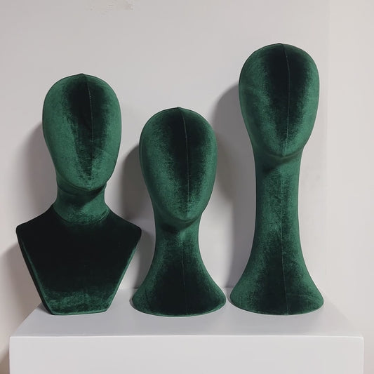 JELIMATE Luxurious Green Velvet Mannequin Head Model,Can Pinnable Cloth Mannequin Head Display Form Headband Stand,Female Head Mannequin For Wig Hat Jewelry Display Stand Sunglasses Holder Head Display Stand