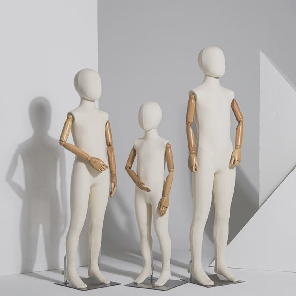 Jelimate Child Full Body Mannequin Dress Form,Window Display Children Full Body Model,Linen Fabric Mannequin Torso with Wooden Hands,Clothing Store Clothes Display Mannequin Kid Display Model