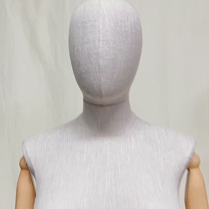 Jelimate Female Plus Size Mannequin,Grey Linen Fabric Mannequin Torso,Half Body Female Mannequin Torso,Window Display Female Plus Size Model,Clothing Store Clothing Display Mannequin,Adult Props with Wooden Arms JM376