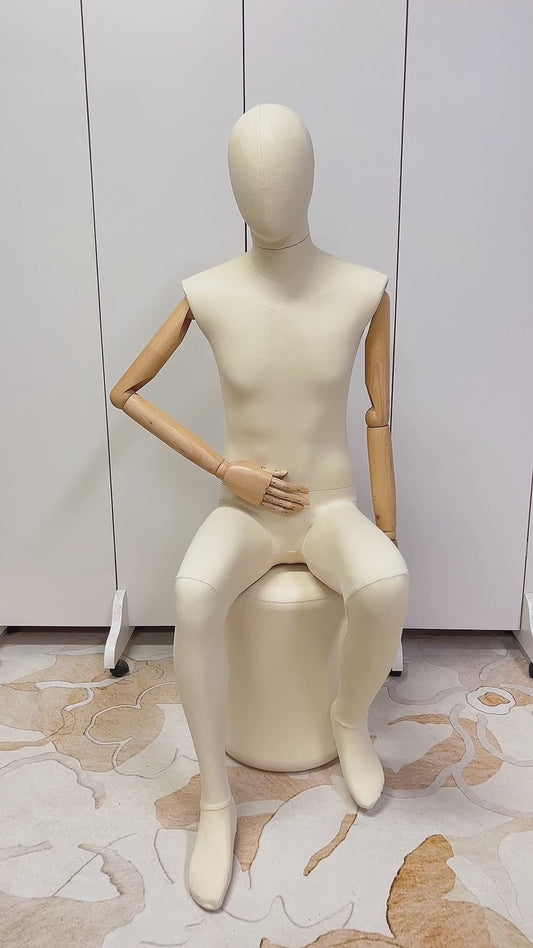 Jelimate Realistic Male and Female Full Body Mannequin,Linen Fabric Beige Mannequin Torso With Wooden Arms,Women and Men Full Body Display Mannequin Dress Form,Clothing Shop Clothes Display Model JMFF02