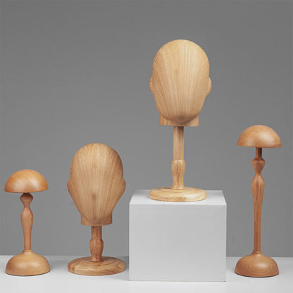 Wood Grain Mannequin Head Display Stand - Tabletop Hat Wig Holder for Retail Stores & Closet Organization