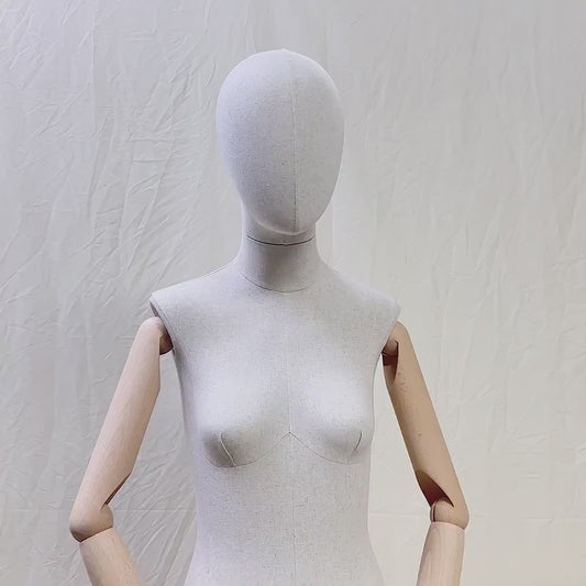 Jelimate Clothing Shop Child and Female Full Body Mannequin,Upper Bust Wrapping Linen Fabric Bottom Painting Leg,Window Display Full Body Display Mannequin Dress Form,Clothing Display Model with Wooden Arms JMFF04