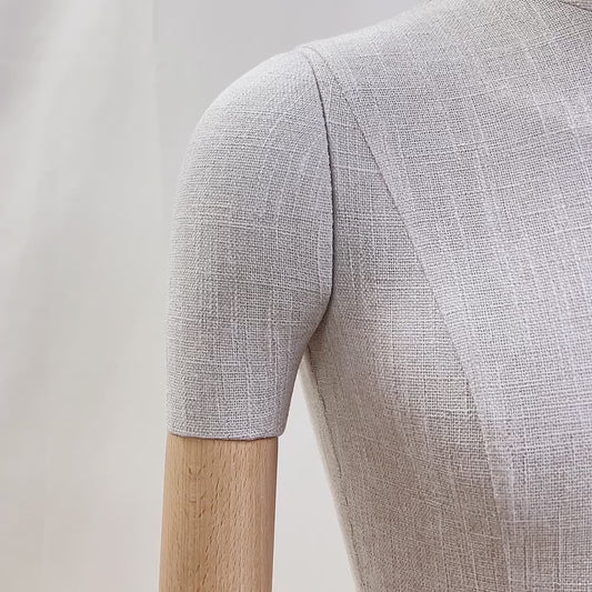 Jelimate High Grade Male Mannequin Torso,Grey Linen Mannequin Torso With Wooden Arms,Male Half Body Dress Form Mannequin,Clothing Store Clothing Display Model,Suit Display Male Half Body Model