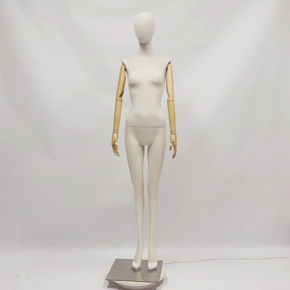 Jelimate Realistic Female Full Body Mannequin Dress Form,Upper Body Wraping Linen Fabric Bottom Painting Leg,White Beige Mannequin Female Full Body Model,Female Full Body Display Mannequin