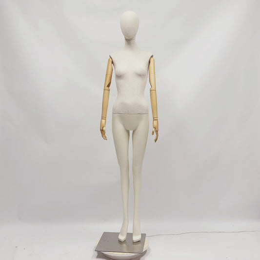Jelimate Realistic Female Full Body Mannequin Dress Form,Upper Body Wraping Linen Fabric Bottom Painting Leg,White Beige Mannequin Female Full Body Model,Female Full Body Display Mannequin
