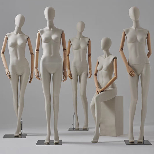 Jelimate Realistic Female Full Body Display Mannequin,Beige Female Full Body Mannequin With Wooden Arms,Clothing Store Female Dress Form Mannequin,Window Display Female Full Body Model,Bridal Shop Wedding Dress Mannequin JE0119