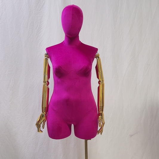 Jelimate Female Plus Size Mannequin,Velvet Mannequin Torso With Gold Arms,Window Display Female Half Body Mannequin Dress Form,Bridal Store Wedding Dress Form,Plus Size Clothing Store Female Plus Size Model JM375