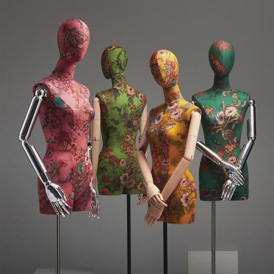 Jelimate High End Window Display Mannequin Torso Female Dress Form,Colorful Printed Fabric Wedding Dress Mannequin,Manikin Head Clothing Dress form