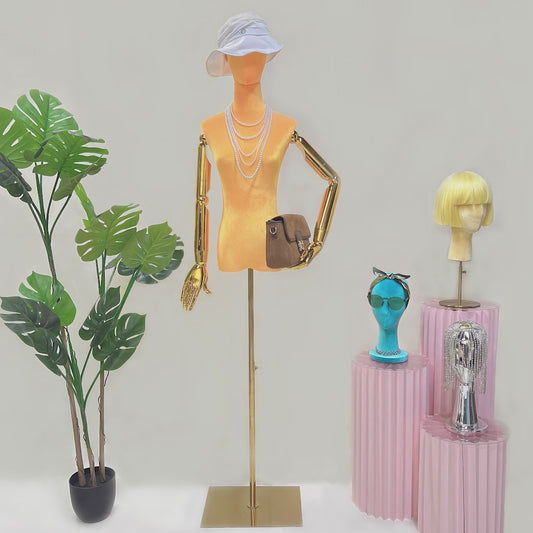 Jelimate Female Mannequin Torso Dress Form,Colorful Velvet Mannequin Torso with Silver Gold Hands,Window Display Female Half Body Mannequin Dress Form,Clothing Display Model Wedding Dress Form Manikin