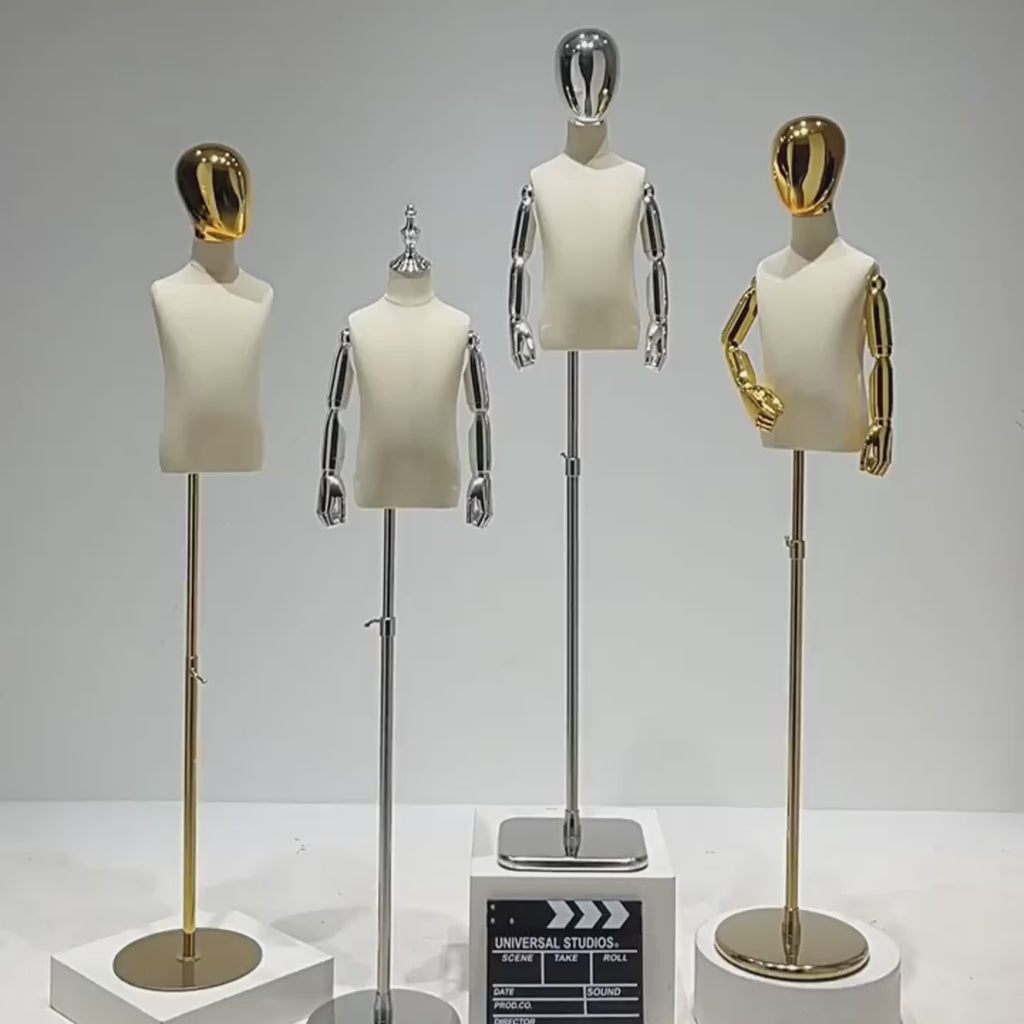 JELIMATE Kids Electroplated Mannequin | Gold Silver Dress Form for Kids Streetwear Display