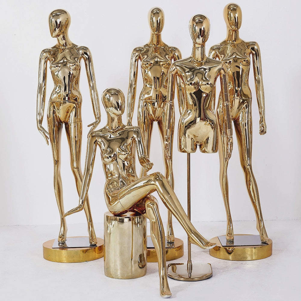 Gold Slim Plated Female Mannequin - Full Body Display | 6 Styles Available