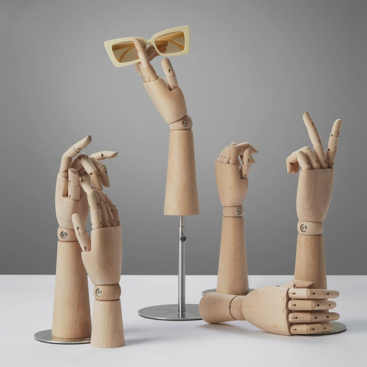 Jelimate Natural Wood Color Wooden Hand Mannequin With/Without Base,Female Mannequin Hand for Bag Ring Sunglasses Hat Display,Jewelry Display Hand Model
