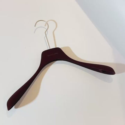 Custom Logo Velvet Clothes Hanger - Dark Brown Non-Slip Design with Long Round Hook | JELIMATE