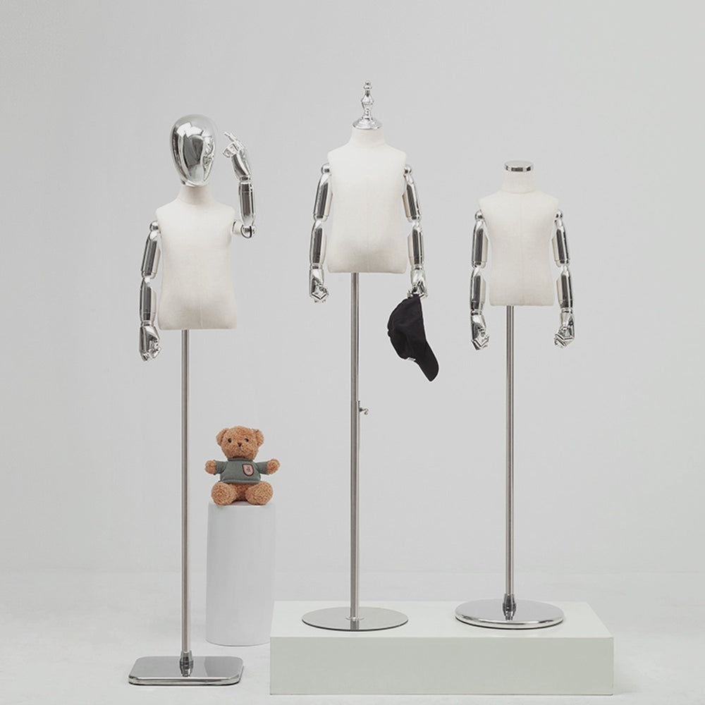Jelimate High End Women Men Clothing Store Kid Mannequin Torso With Silver Arms,Window Display Kid Dress Form,Clothes Display Model Child Dress Form
