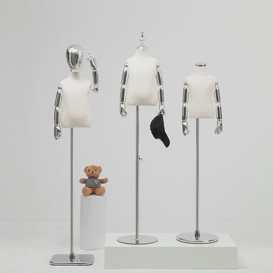 Jelimate High End Women Men Clothing Store Kid Mannequin Torso With Silver Arms,Window Display Kid Dress Form,Clothes Display Model Child Dress Form