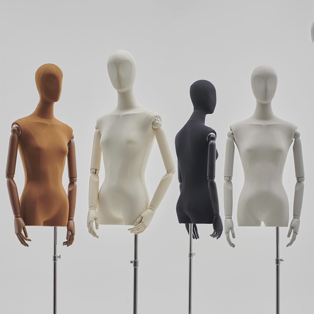 JELIMATE Professional Female Mannequin Torso with Arms | Adjustable Linen Dress Form for Boutique Clothing Display & Sewing | 4 Colors Available