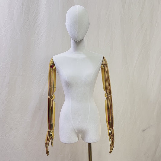 JELIMATE Female Half Body Mannequin Dress Form Adjustable,Colorful Velvet Mannequin Torso With Silver Gold Hand,Female Body Mannequin Lady Display Form Clothing Display Model