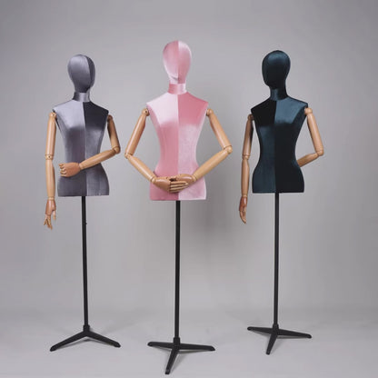 Premium Velvet Female Mannequin Torso with Articulated Mechanical Arms – Two-Tone Luxury Dress Form for Bridal & Boutique Display