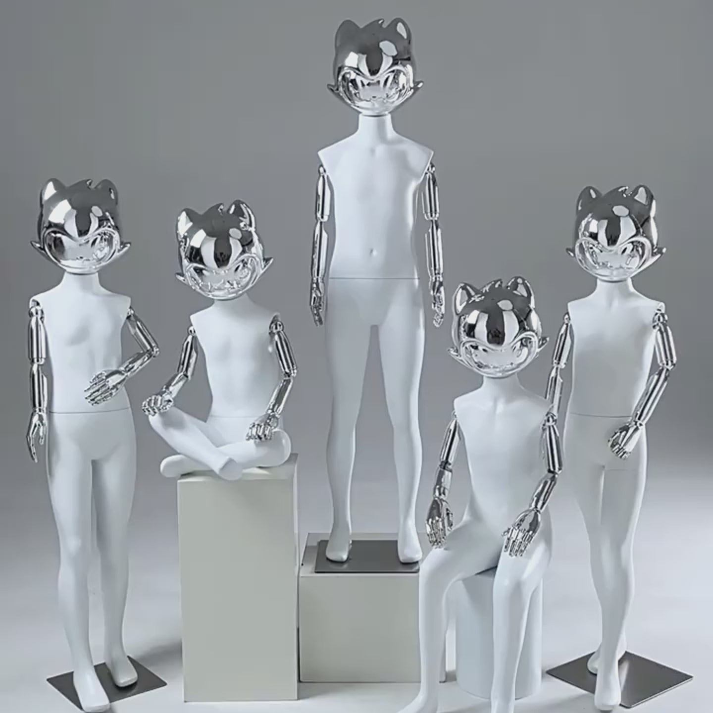JELIMATE Kids Full Body Mannequin Chrome Anime Cat Head Children Clothing Display