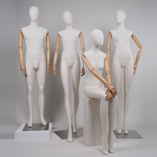 Jelimate Male &amp; Female Full Body Mannequins – White Linen, Fiberglass &amp; Wooden Arms for Clothing &amp; Window Display-2