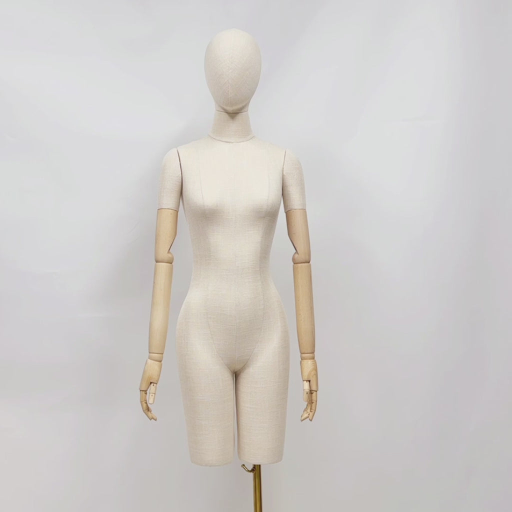 Jelimate Half Body Female Mannequin Torso With Base,Grey Linen Dress Form Manikin Body With Wooden Arms,Window Display Dress Form for Gowns,Clothing Display Model Wedding Evening Dress Mannequin