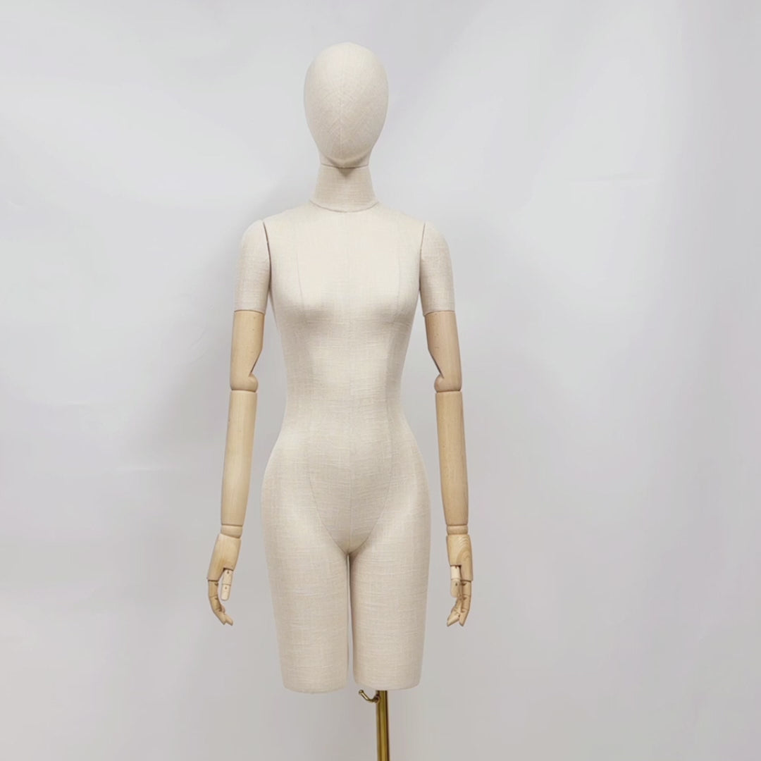 Jelimate Half Body Female Mannequin Torso With Base,Grey Linen Dress Form Manikin Body With Wooden Arms,Window Display Dress Form for Gowns,Clothing Display Model Wedding Evening Dress Mannequin