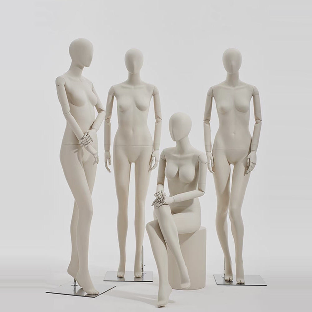 JELIAMTE | Handcrafted Female Mannequin with Articulated Real Wood Arms & Mirror Base