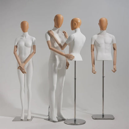 White Fiberglass Full & Half Body mannequin with Wooden Arms and hand - JELIMATE Premium Mannequin Set