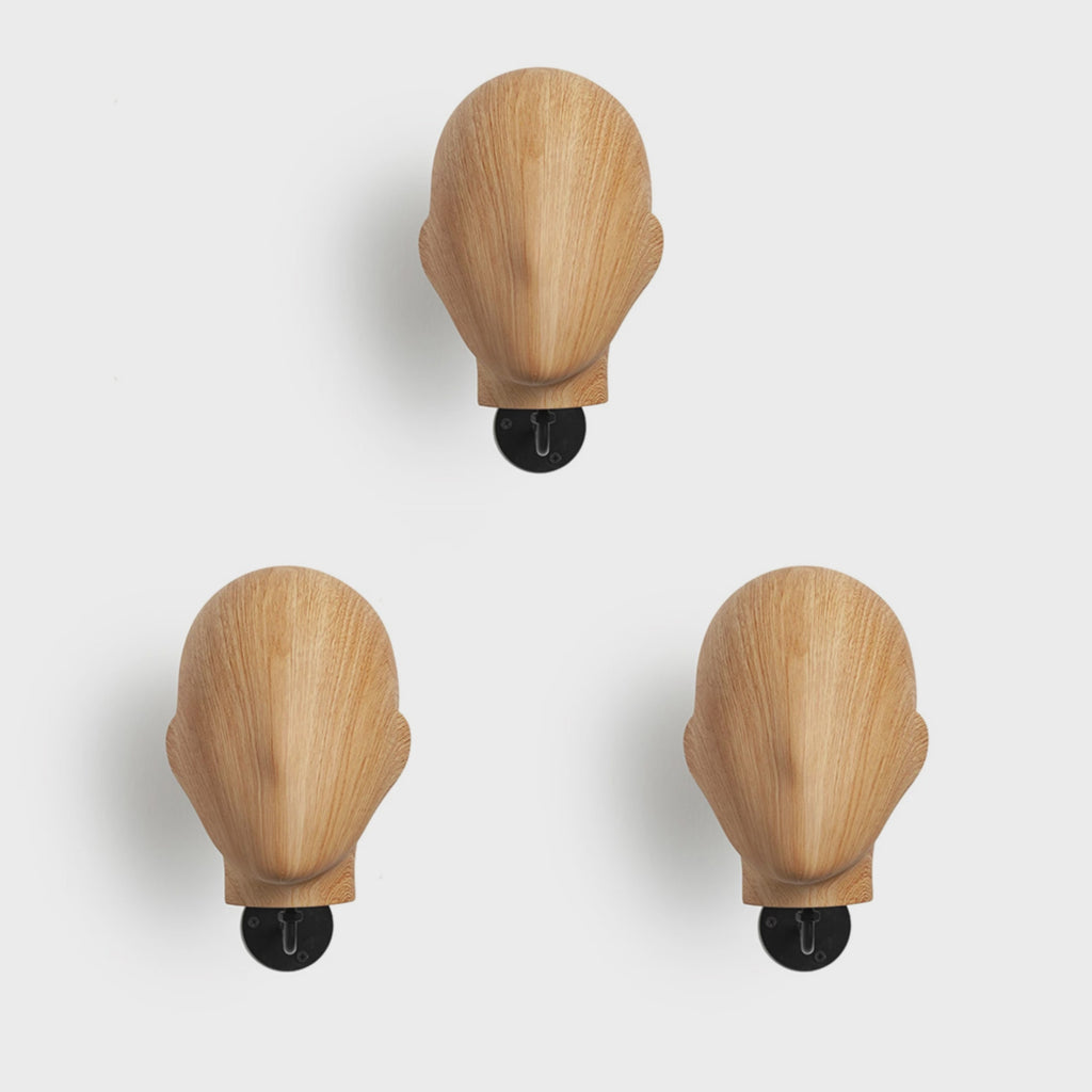 Wall Mounted Mannequin Head Display Stand - Wood Grain Hat Rack Holder with Adjustable Bracket