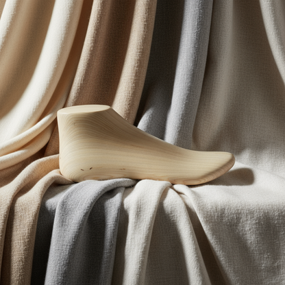 Wooden foot mannequin on cashmere