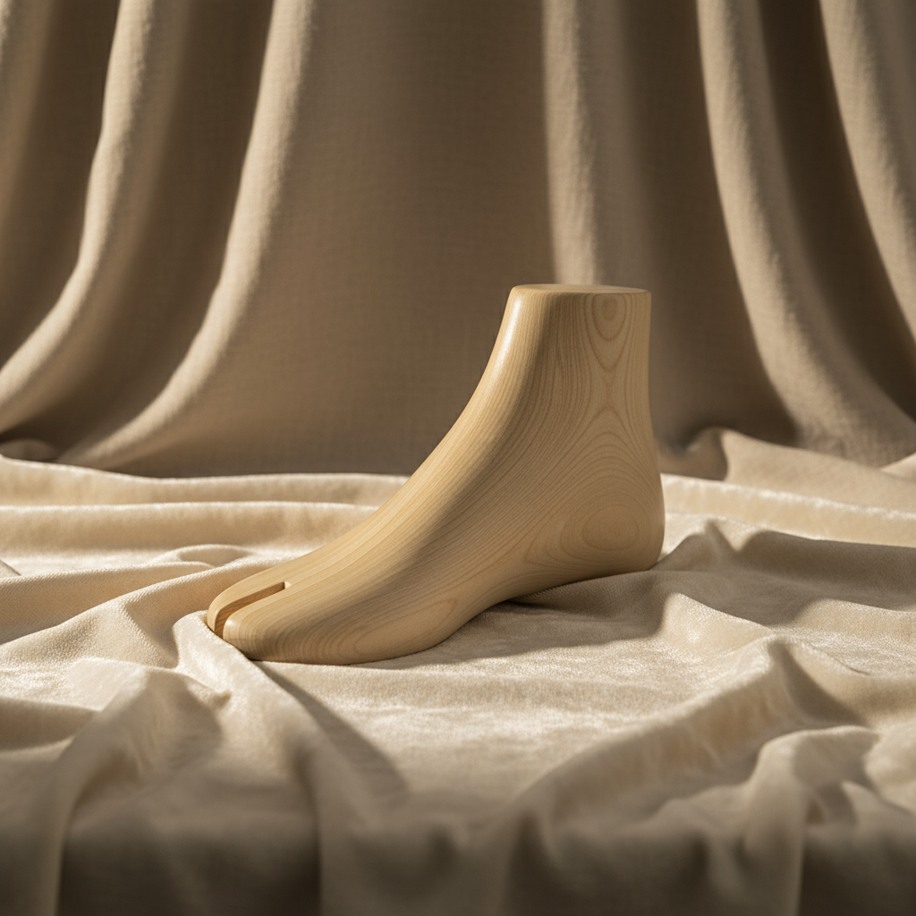 Wooden foot mannequin on premium fabric