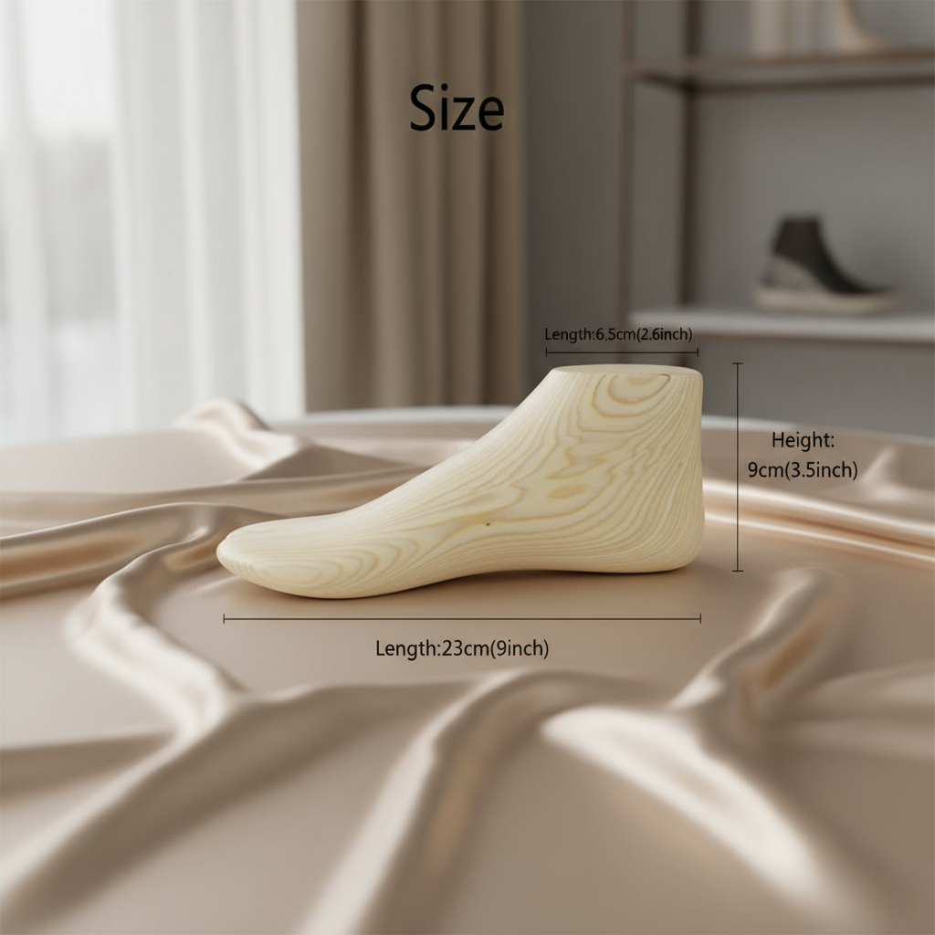 Wooden foot mannequin on silk fabric